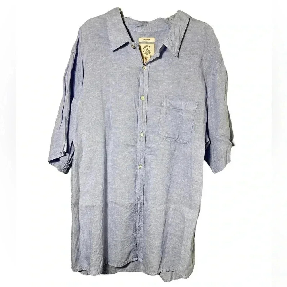 Panama Jack 100% Linen Mens XL Baby Blue Button Down Short Sleeve Shirt EUC